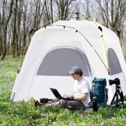 Pop-up kupoltält 4 pers, lätt & stabilt, UV50+, krokar, dörr/fönster, 1000 mm vattenpelare