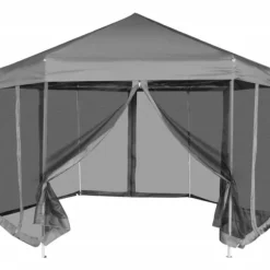 Pop-Up Partytält med 6 sidoväggar sexkantigt 3,6x3,1 m grå