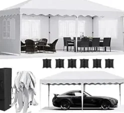 Pop-up paviljong 3x6 m - Trädgårdspaviljong - One-Push snabb uppfällning - Fyra sidoväggar - Vattentät HDPE, PU-belagd - Aluminiumram - Vit