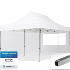 pop-up tält snabbtält 3x6 m - 2 sidodelar hopfällbart tält aluminium paviljong (certifierad) party lusthus vit tak