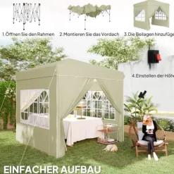 Pop-up-paviljong, 248x248x270 cm, krämfärgad