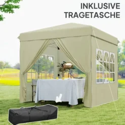 Pop-up-paviljong, 248x248x270 cm, krämfärgad