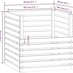 Praktisk kompostlåda i massivt furuträ - Hög kapacitet | Färg: Vit | Storlek: 80x80x78 cm