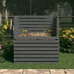 Praktisk kompostlåda i massiv furu - Samla organiskt avfall | Färg: Grå | Storlek: 100x100x102 cm