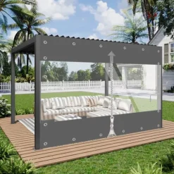 Presenning, Tungt Vattentät, Flamskyddad,Mörkgrå, H2.4 x W2.1m