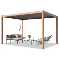 PRIMEYARD Pergola 34 m stolpar av aluminium i trälook med lamelltak av stål terrasstak