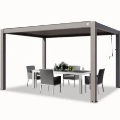 PRIMEYARD Pergola 3x4 m stolpar av aluminium med lamelltak av aluminium terrasstak grå
