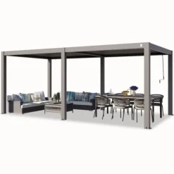 PRIMEYARD Pergola 3x6 m stolpar av aluminium med lamelltak av aluminium terrasstak grå