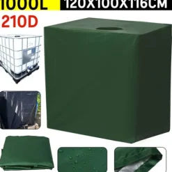 PROFFSIGT IBC-tanköverdrag 1000L – Grön vattentät skyddsöverdrag med UV-beskyttning (210D silverbelagd Oxfordtyg)