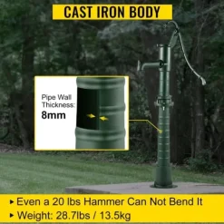 Pumpstativ i gjutjärn för svängpumpar 22,86x22,86x66cm, belagd handpumpställ med 8mm vägg, perfekt för trädgård och damm.