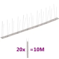 2-raders Fågelpiggar i rostfritt stål 20 st 10 m