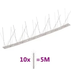 5-raders fågelpiggar i rostfritt stål - Avvisar fåglar och inkräktare | Antal: 10 st | Längd: 5 m