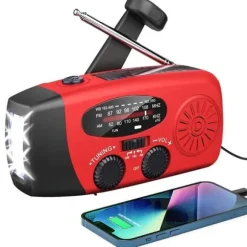 Radio Survie-Radio Dynamo-Manivelle och Solenergi, 2000mA, med LED-ficklampa, SOS-larm, AM/FM/WB-väder - för nödladdning