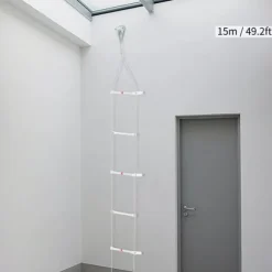 Räddningsstege - Repstege 15 m - Med Krokar - Brandutrymningsstege - Maxbelastning 200 kg