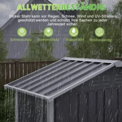 Redskapsbod i metall 154×83×180 cm med ventilationshål, inkl. metallfundament, låsbar dörr, vädertålig – grå