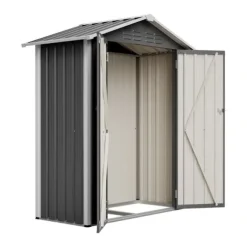 Redskapsbod i metall 154×83×180 cm med ventilationshål, inkl. metallfundament, låsbar dörr, vädertålig – grå
