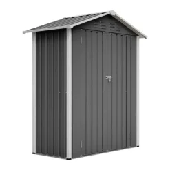 Redskapsbod i metall 154×83×180 cm med ventilationshål, inkl. metallfundament, låsbar dörr, vädertålig – grå