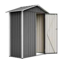 Redskapsbod i metall 154×83×180 cm med ventilationshål, inkl. metallfundament, låsbar dörr, vädertålig – grå