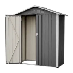 Redskapsbod i metall 154×83×180 cm med ventilationshål, inkl. metallfundament, låsbar dörr, vädertålig – grå