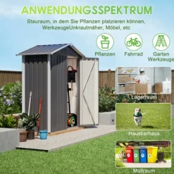 Redskapsbod i metall 154×83×180 cm med ventilationshål, inkl. metallfundament, låsbar dörr, vädertålig – grå