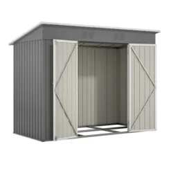 Redskapsbod i metall 8×4 ft (ca 244×122 cm), grå – vädertålig, inkl. metallfundament (utan golv) för trädgård/terrass