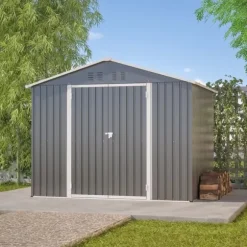 Redskapsbod i metall 8×6 ft med vikdörr, antracitgrå – för trädgårdsredskap & verktygsförvaring