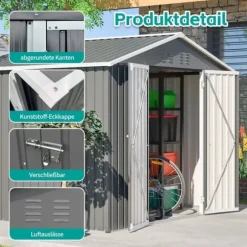 Redskapsbod i metall 8×6 ft med vikdörr, antracitgrå – för trädgårdsredskap & verktygsförvaring