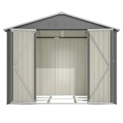 Redskapsbod i metall 8×6 ft med vikdörr, antracitgrå – för trädgårdsredskap & verktygsförvaring