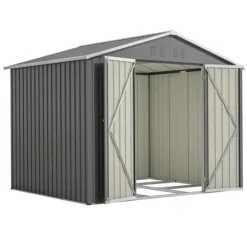 Redskapsbod i metall 8×6 ft med vikdörr, antracitgrå – för trädgårdsredskap & verktygsförvaring