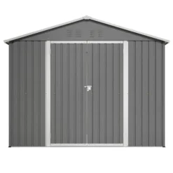Redskapsbod i metall 8×6 ft med vikdörr, antracitgrå – för trädgårdsredskap & verktygsförvaring