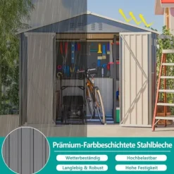 Redskapsbod i metall 8×6 ft med vikdörr, antracitgrå – för trädgårdsredskap & verktygsförvaring