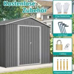Redskapsbod i metall 8×6 ft med vikdörr, antracitgrå – för trädgårdsredskap & verktygsförvaring
