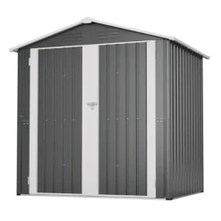 Redskapsbod i metall 142 x 185 cm, grå – låsbar dörr, ventilationshål, inkl. metallbas, vädertålig för trädgårdsredskap