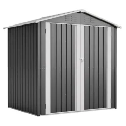 Redskapsbod i metall 142 x 185 cm, grå – låsbar dörr, ventilationshål, inkl. metallbas, vädertålig för trädgårdsredskap
