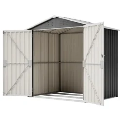 Redskapsbod i metall 142 x 185 cm, grå – låsbar dörr, ventilationshål, inkl. metallbas, vädertålig för trädgårdsredskap