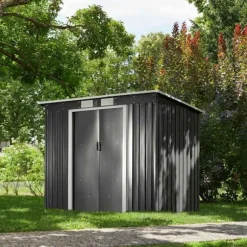 Redskapsbod med snedtak 213x130x173cm - grå/vit