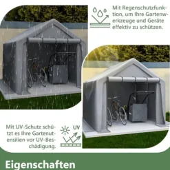 Redskapsbod och cykelskjul 244x241x217 cm trädgårdsförråd lagertält verktygsskjul mörkgrå