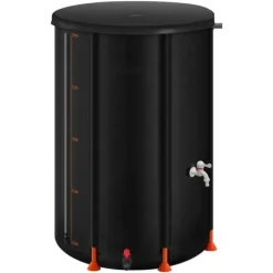 Regntunna - Hopfällbar regnvattentunna - Kapacitet 380 l - PVC 1000D - Med kran och överfyllningskit - För trädgård - Svart