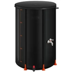 Regntunna - Hopfällbar regnvattentunna - Kapacitet 250 l - PVC 500D - Med tappkran och överfyllningskit - Regnvattenuppsamlare - Svart