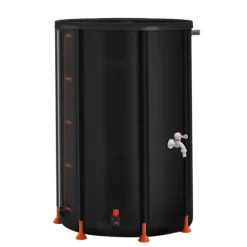 Regntunna - Hopfällbar regnvattentunna - Kapacitet 250 l - PVC 500D - Med tappkran och överfyllningskit - Regnvattenuppsamlare - Svart