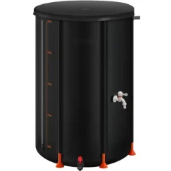 Regntunna - Hopfällbar regnvattentunna - Kapacitet 250 l - PVC 500D - Med tappkran och överfyllningskit - Regnvattenuppsamlare - Svart