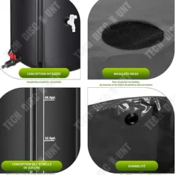 Regnvattenuppsamlingstank - TECH DISCOUNT - 190L - PVC - Rund - Svart