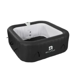 Rektangulär 6-personers bubbelpool - RELXTIME - 130 jetstrålar - Svart - Filter och överdrag ingår