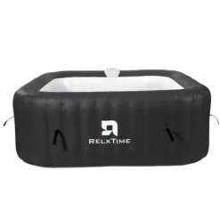 Rektangulär 6-personers bubbelpool - RELXTIME - 130 jetstrålar - Svart - Filter och överdrag ingår