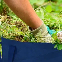 Relaxdays 3 självstående trädgårdssäckar, 85 l, pop-up system, 3 handtag vardera, UV-resistenta, vattentäta, blå