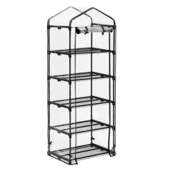 Relaxdays Balkongrön, PVC-fodral, stålstruktur, 5 hyllor, HxBxD: ca. 192 x 69 x 50 cm, svart/genomskinlig