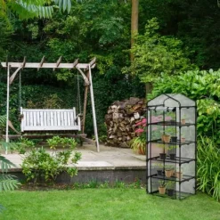 Relaxdays Balkongrön, PVC-fodral, stålstruktur, 5 hyllor, HxBxD: ca. 192 x 69 x 50 cm, svart/genomskinlig