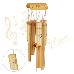 Relaxdays Bamboo vindspel, väderkvarn, ljud, trädgårdsdekoration, trä, feng shui mobil, 73 cm, natur