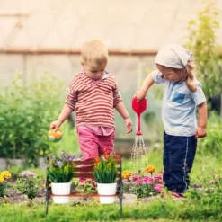 Relaxdays blomsterbänk, gjutjärn och trä, växtstöd för blomkrukor, olika dimensioner, brun/grön-grå