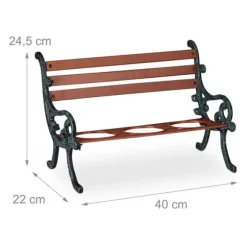 Relaxdays blomsterbänk, gjutjärn och trä, växtstöd för blomkrukor, olika dimensioner, brun/grön-grå